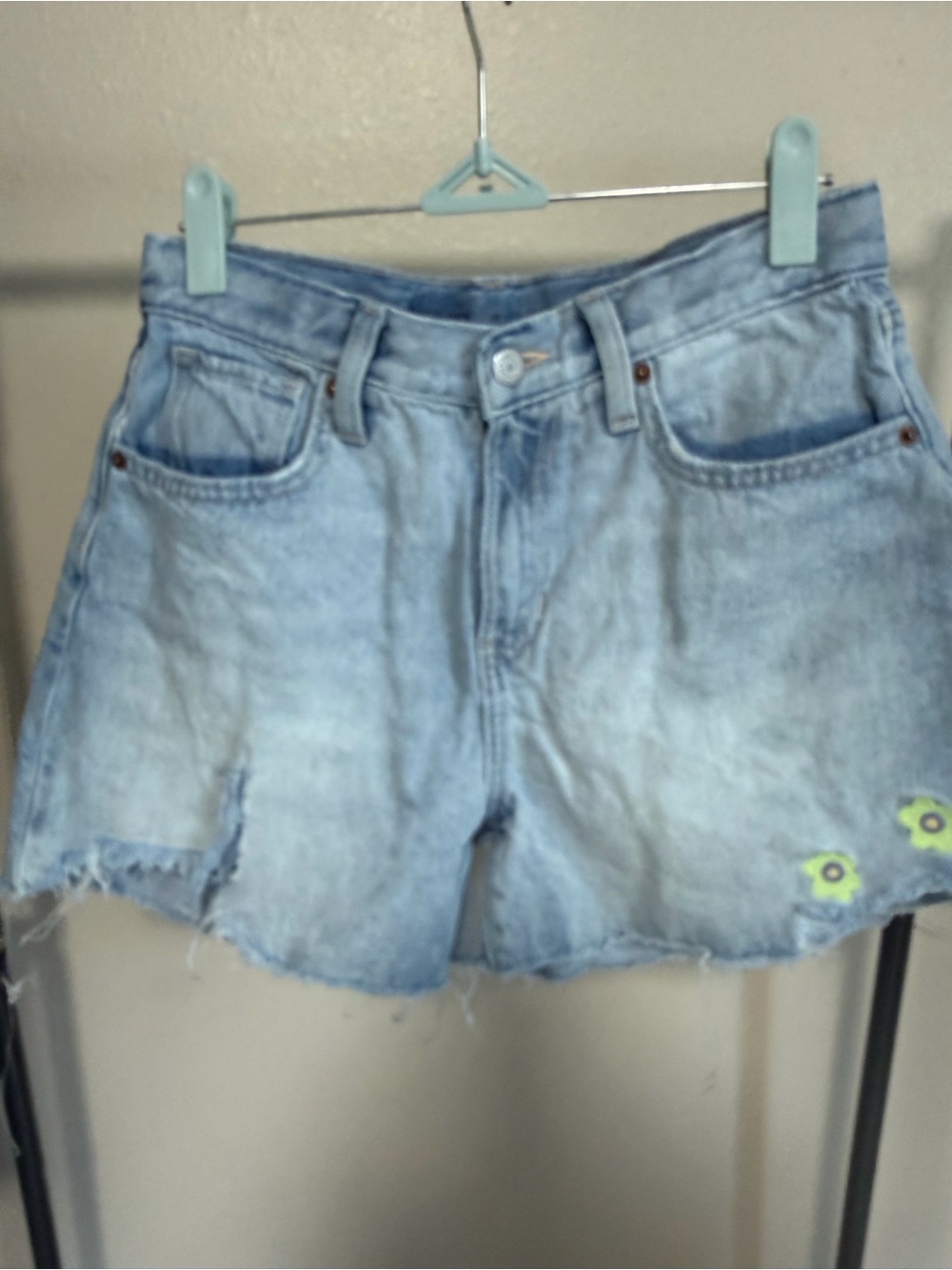 Old Navy Light Blue Denim Cutoff Shorts with Small Floral Embroidery